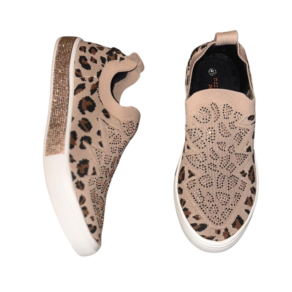 Berne Mev Gardenia Bling Leopard Print Knit Slip On‎ Sneaker flats sz41 US 10